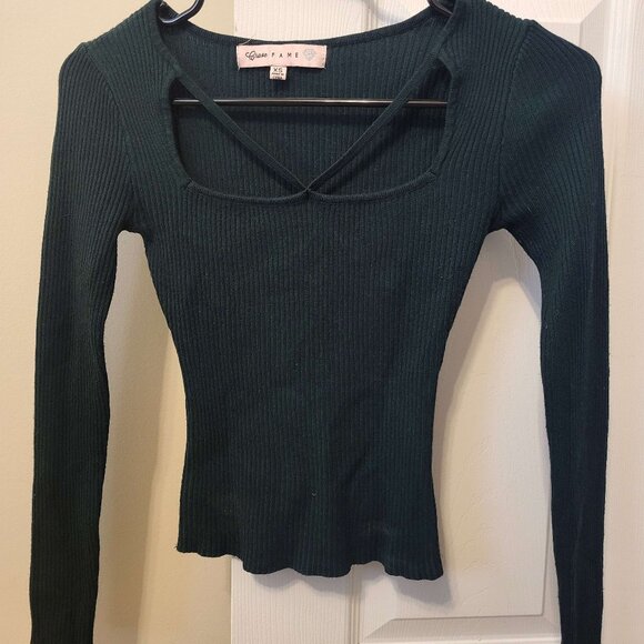 Green Sweater Long Sleeve Crop Top - Picture 1 of 2